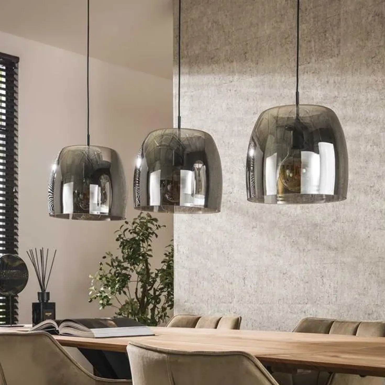 Zeldana 3-lichts Hanglamp Smoke glas
