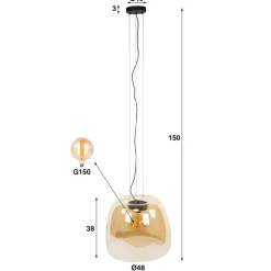 Zeldana 1-lichts Hanglamp XL Amberglas