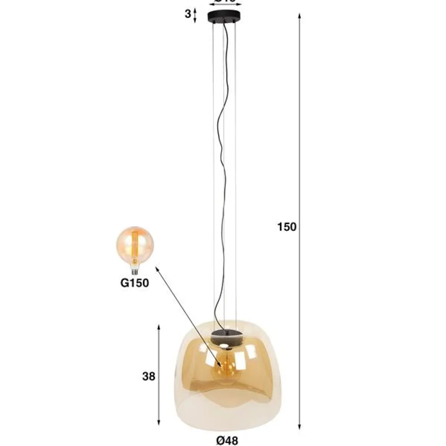 Zeldana 1-lichts Hanglamp XL Amberglas