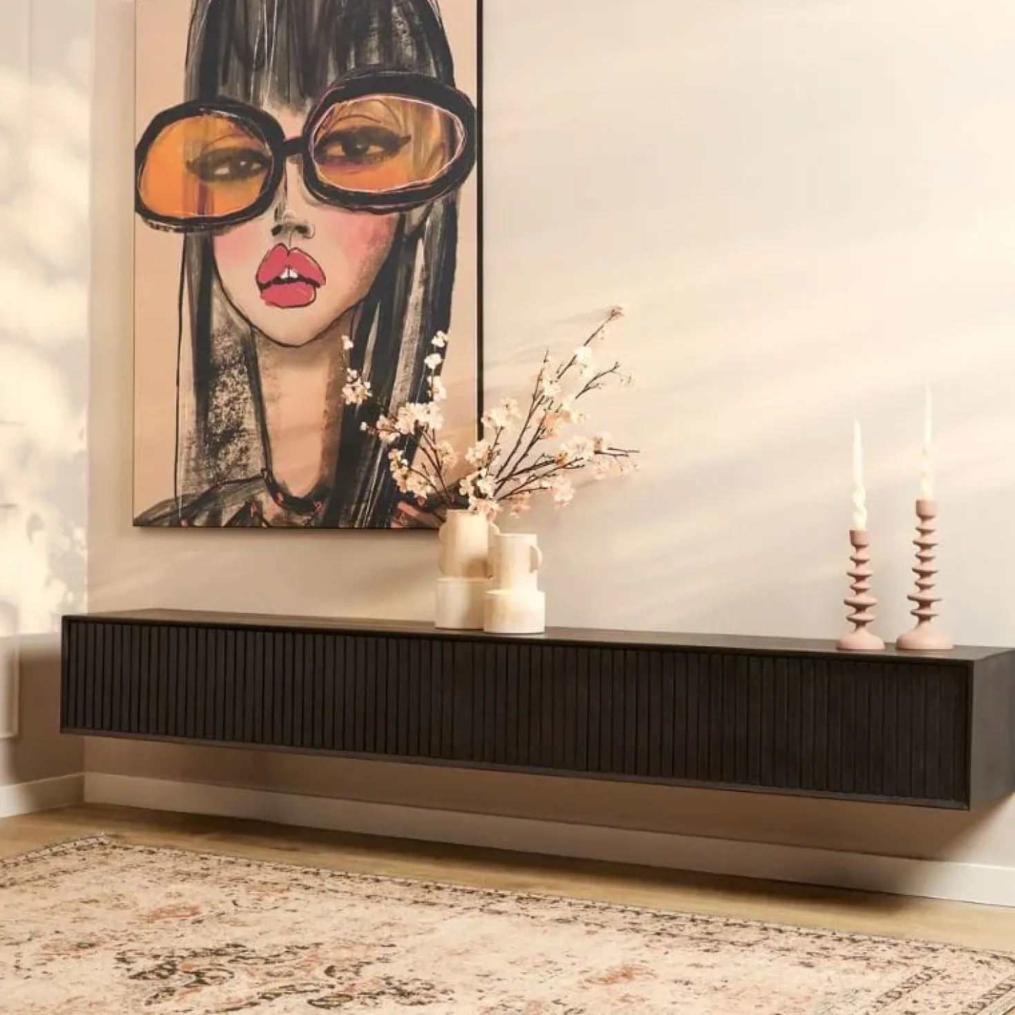 Zwevend Tv meubel Martin Zwart 240 cm