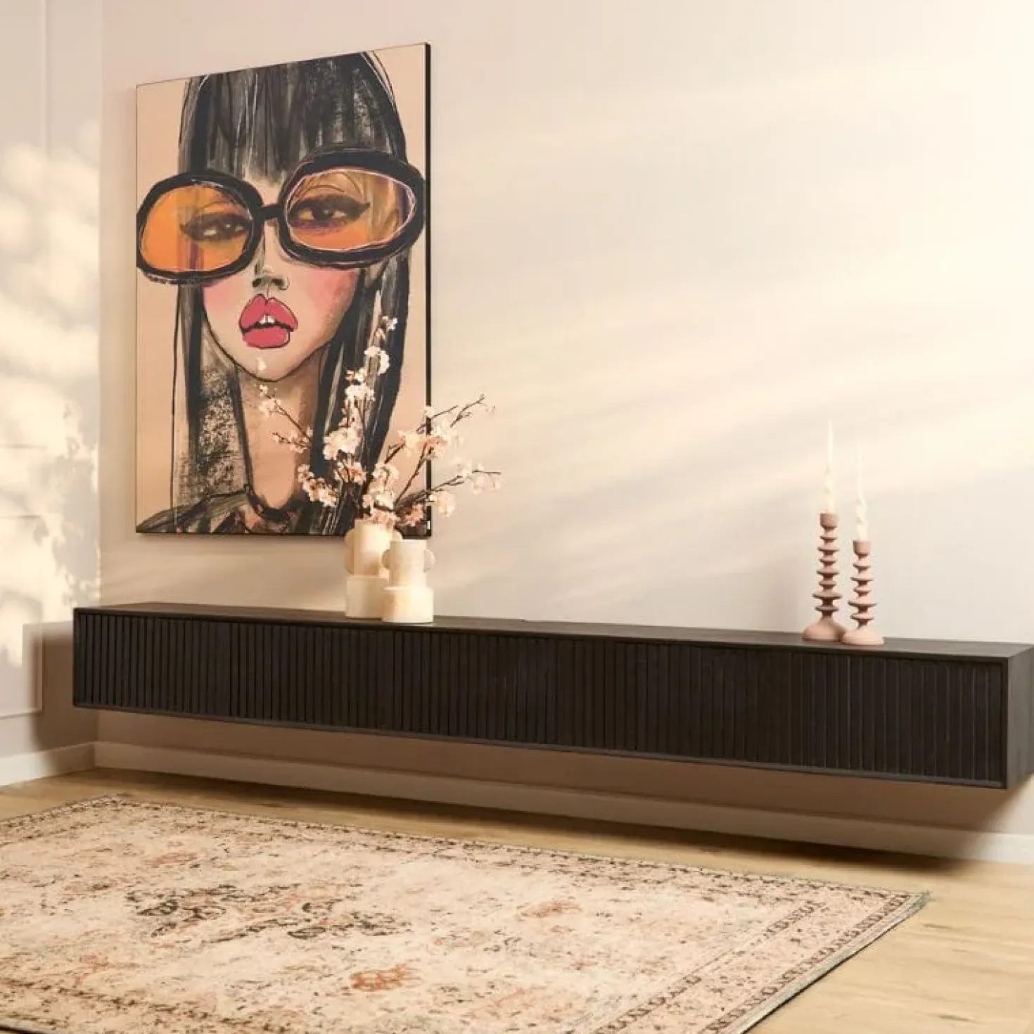 Zwevend Tv meubel Martin Zwart 280 cm