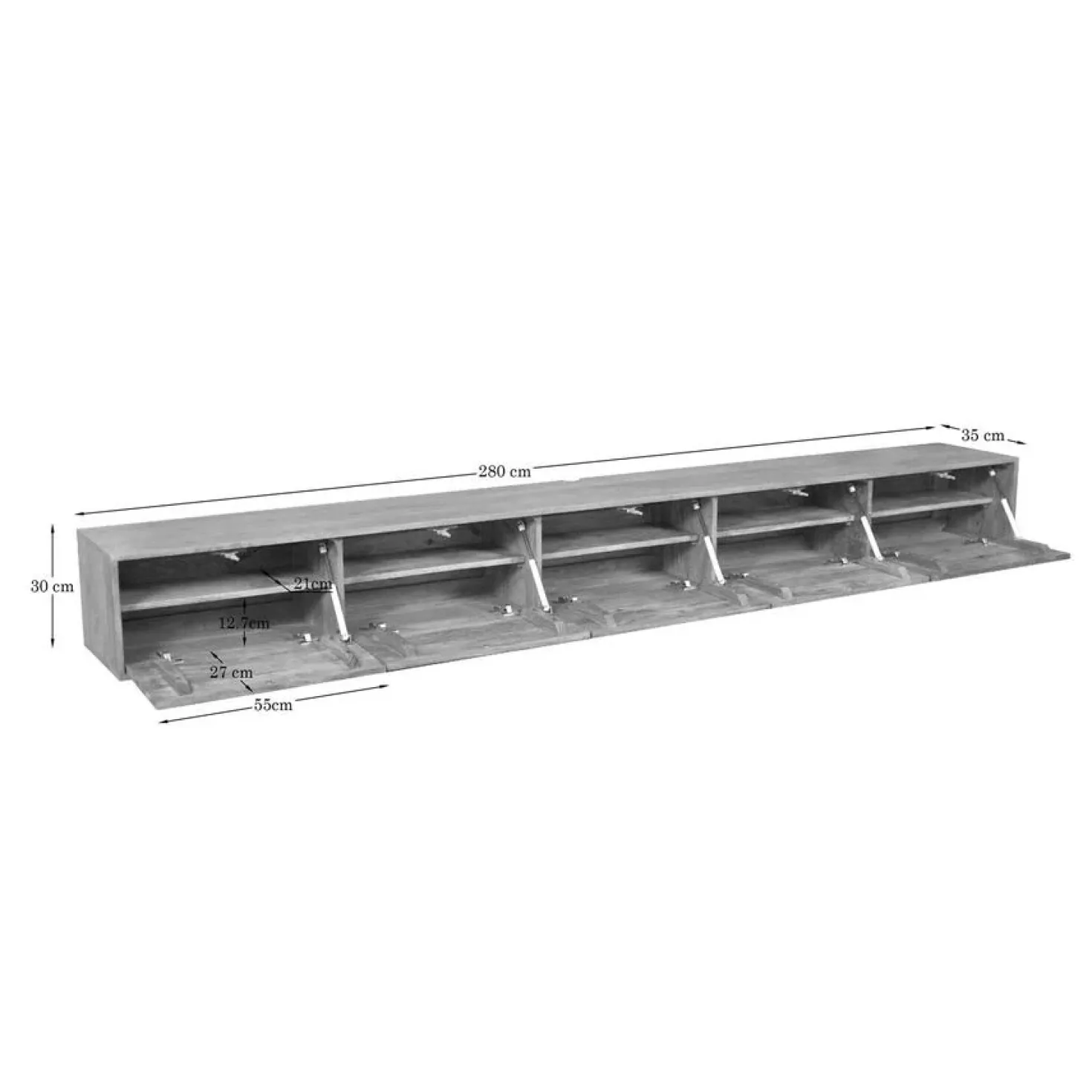 Zwevend Tv meubel Melanie Naturel 280 cm