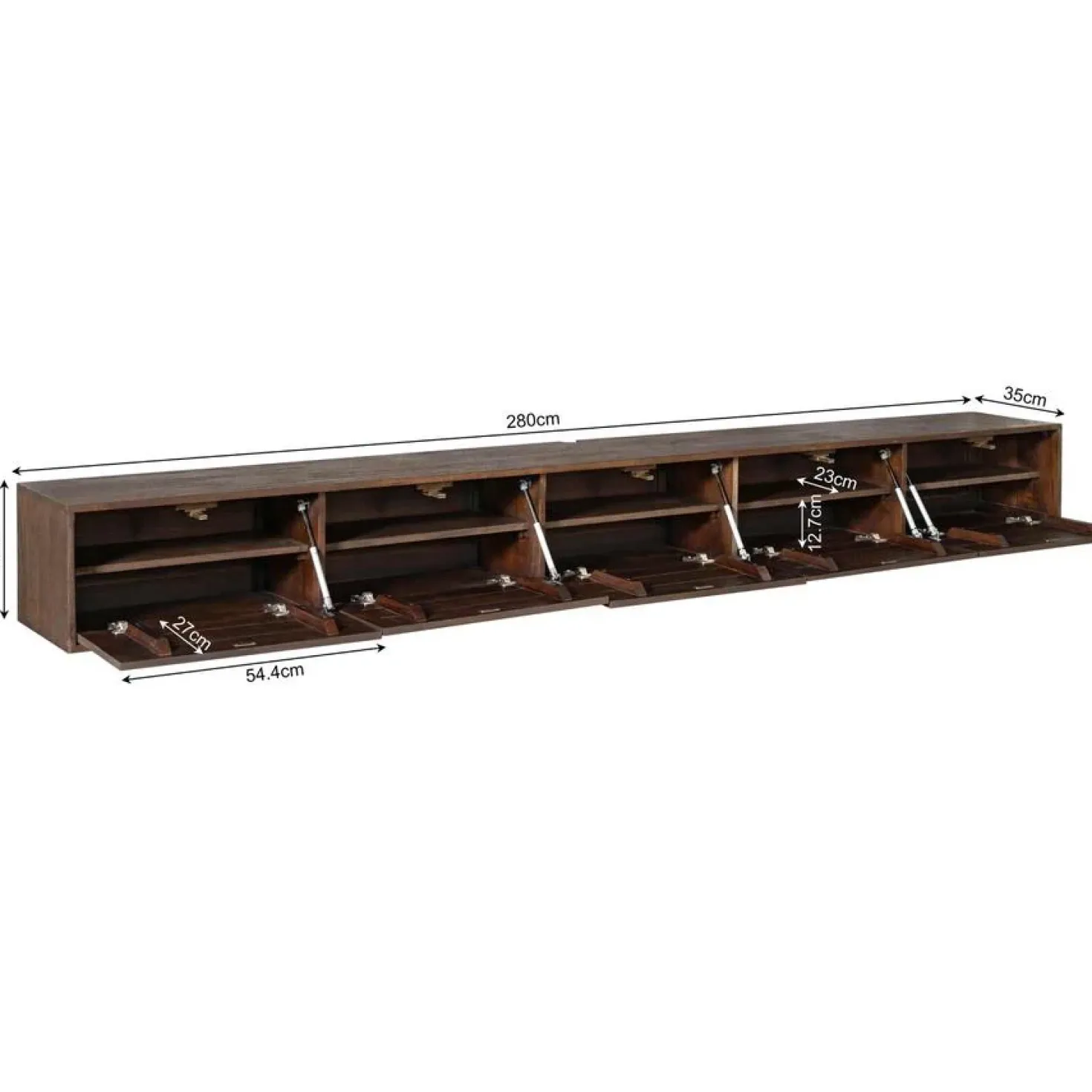 Zwevend Tv meubel Melanie Walnoot 280cm